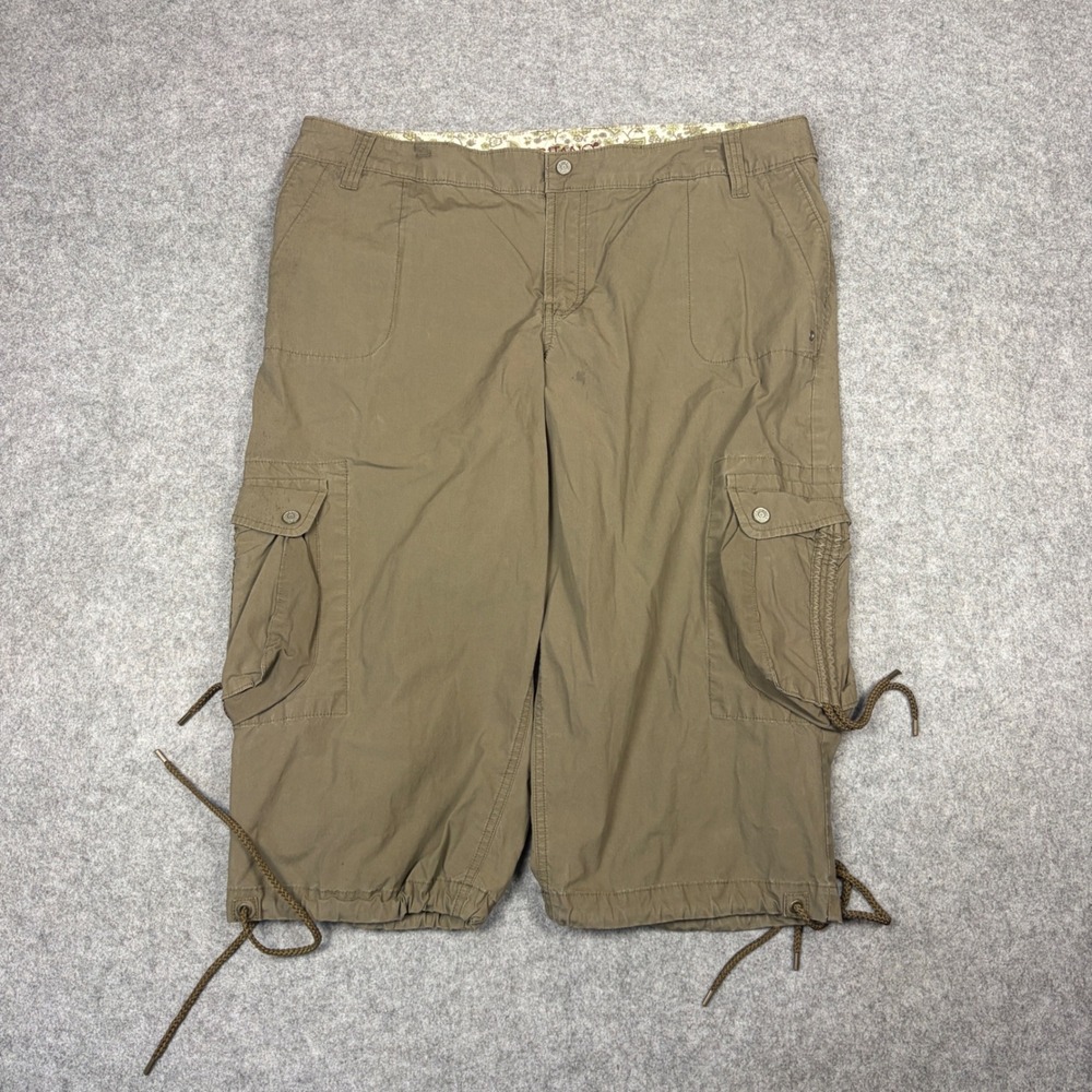 Gitano Cargo Capri Pants Olive Brown Drawstring Hem Utility Cropped Trousers